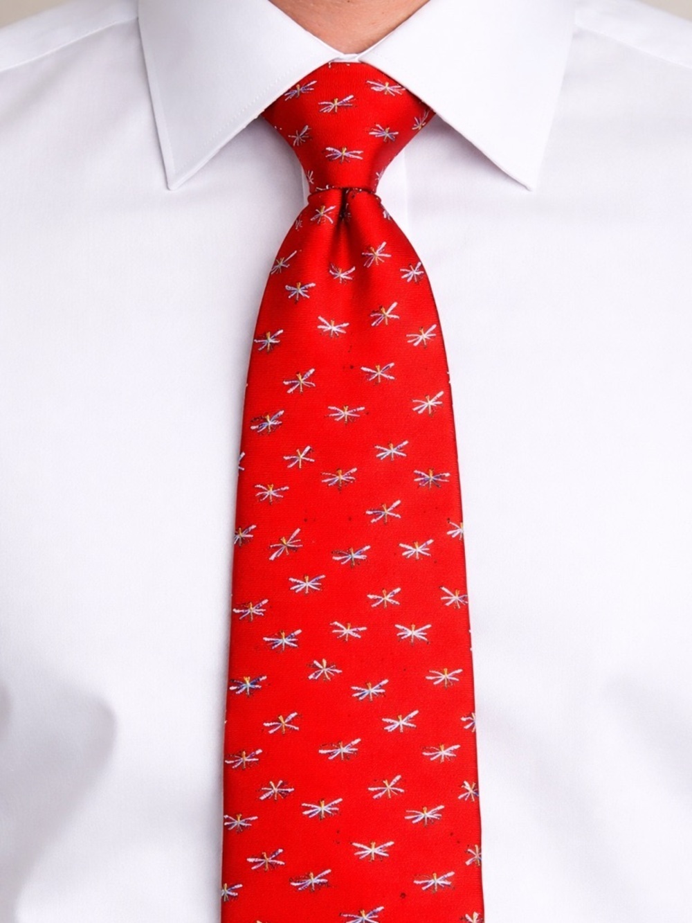 Brooks Brothers Silk Red Tie with Dragonfly Print Design
